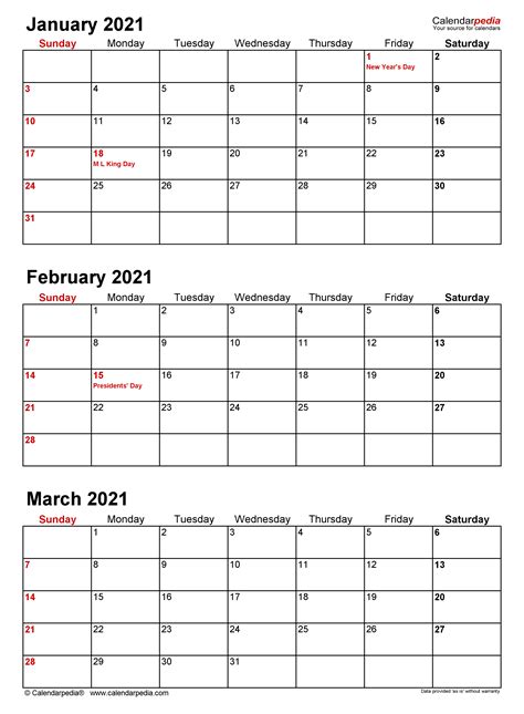 Free Printable Quarterly Calendar 2021